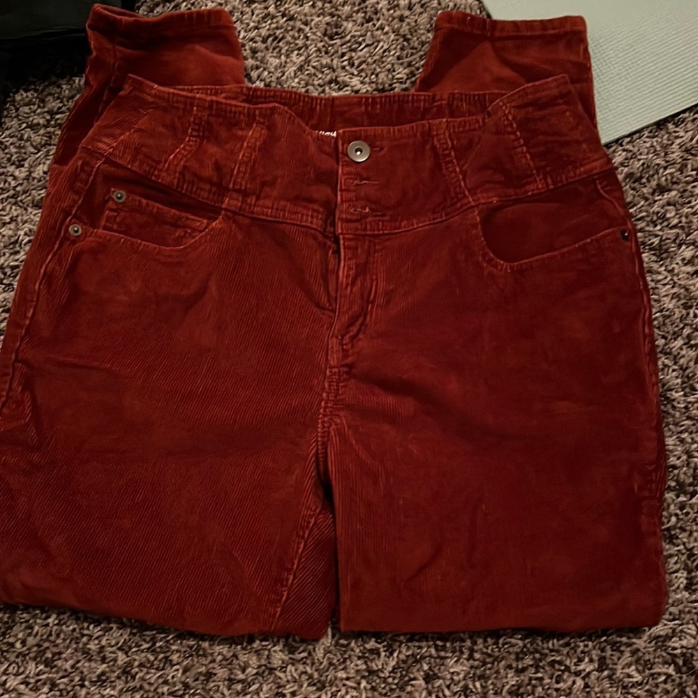 Dark red corduroy skinny jeans